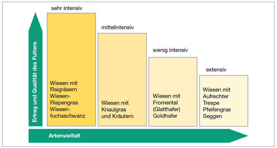 Ein Diagramm, das die abgestufte Wiesennutzung nach Walter Dietl zeigt