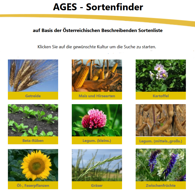 Das Programm "AGES – Sortenfinder", ein Screenshot der Website https://sortenfinder.agrarcommander.at/